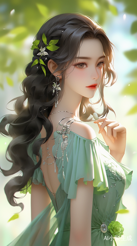 虚幻引擎5浅海蓝宝石与绿色风格的迷人动漫人物