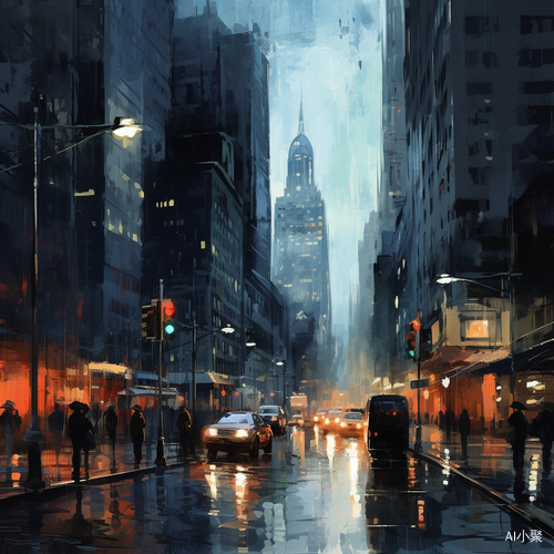 Rainy day in modern city: Loneliness emphasized