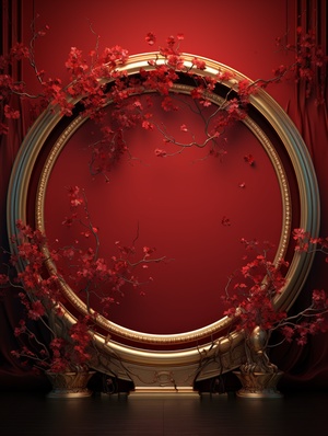 Red Arch Stage: A Vibrant and Serene Chinese Painting