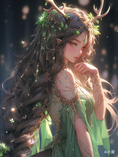 Antler Fairy Princess: Dreamy Jungle Fashion with CG Illustration