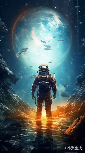 宇航员在宇宙中探索的闪耀恒星和陨石