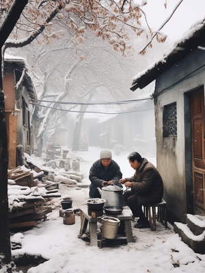 大雪中的幸福老人