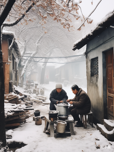 大雪中的幸福老人