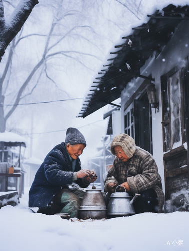 大雪中的幸福老人