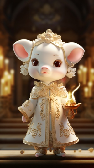 Super Cute White Calf in Tang Dynasty Costume: A Cinematic, Intricate Design