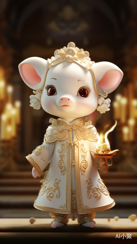 Super Cute White Calf in Tang Dynasty Costume: A Cinematic, Intricate Design