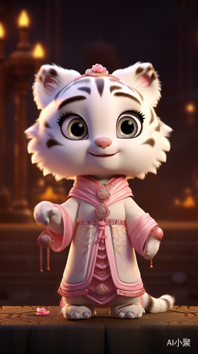 Adorable white tiger in a Tang Dynasty costume