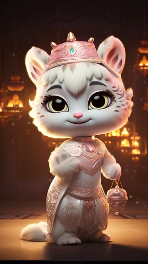 Adorable white tiger in a Tang Dynasty costume