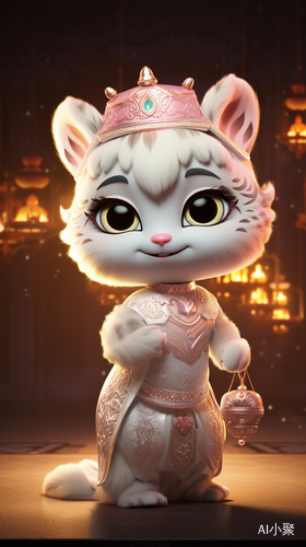 Adorable white tiger in a Tang Dynasty costume