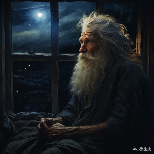 白胡老人侧面望明月