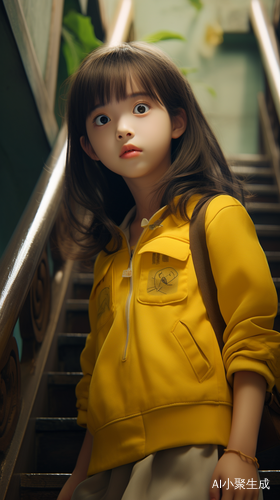 中国小女孩台阶上的天真魅力