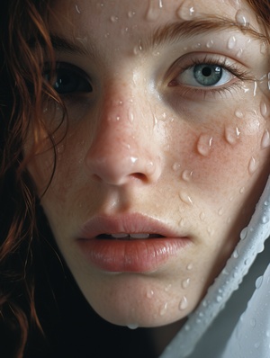 High-Intensity Realistic Portrait of a Woman with Tear-Filled Eyes