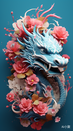 Hyperrealistic Dragon Head with Floral Background