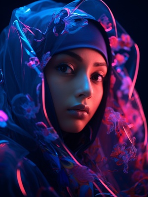 Psychedelic Portraits: Dark Blue and Pink Close-Up of Saudi Woman