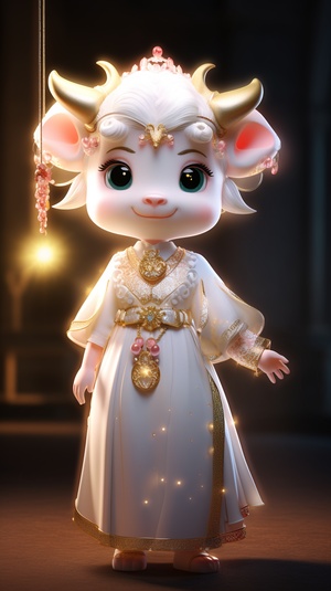 Super Cute White Calf in Tang Dynasty Costume