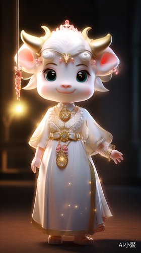 Super Cute White Calf in Tang Dynasty Costume