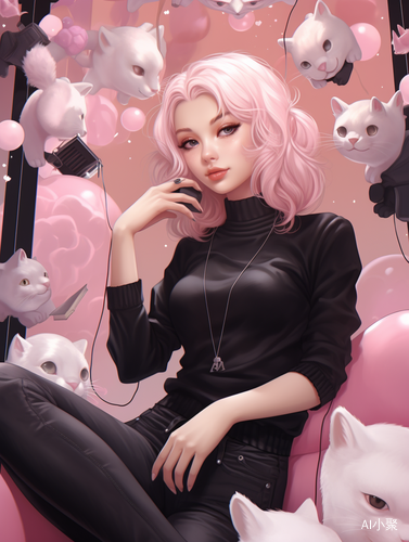 Lively Illustrations of Kawaii-Style Girl in Black Outfit