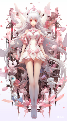 Sparkling Pink and White Anime Characters in Xiaofei Yue Style