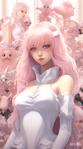 Sparkling Pink and White Anime Characters in Xiaofei Yue Style