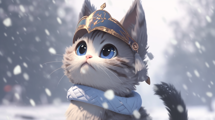 3D CG皮克斯风格中的小可爱和可爱的雪猫在古罗马神庙中奔跑