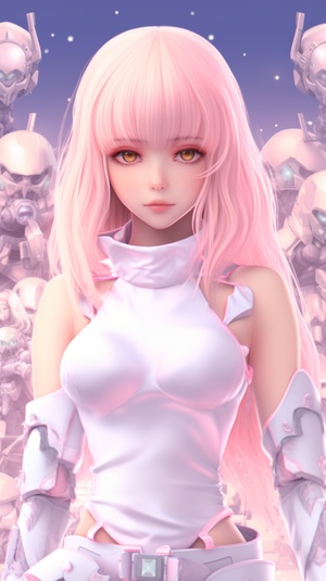 a set of anime characters on a screen, in the style of xiaofei yue, light pink and white, sparklecore, high-contrast shading, dollcore, unicorncore