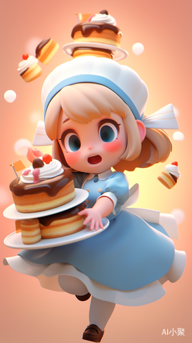 Cute Girl with Short Bangs and Blue Dress: Animated 3D Rendered Character with Blender and Waving Action