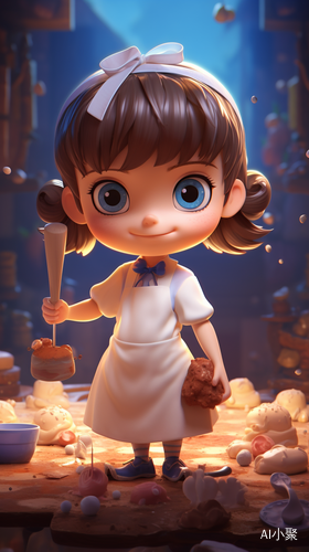 Cute Girl with Short Bangs and Blue Dress: Animated 3D Rendered Character with Blender and Waving Action