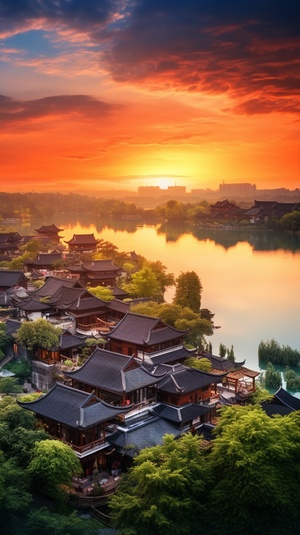 Jiangnan Water Town Sunset: Real Photography in Super High Definition