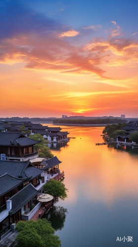 Jiangnan Water Town Sunset: Real Photography in Super High Definition