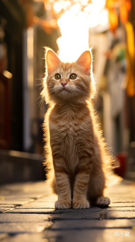 A cute cat in an orange, cinematic shot with short legs, in Disney style and a fantastic light, seen from a side view in 9:16 aspect ratio