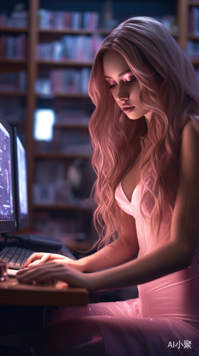 Dreamy Cyberpunk Girl Reading in Library