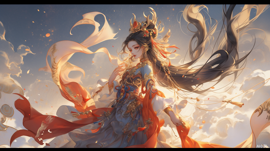 敦煌飞天神女插画中景