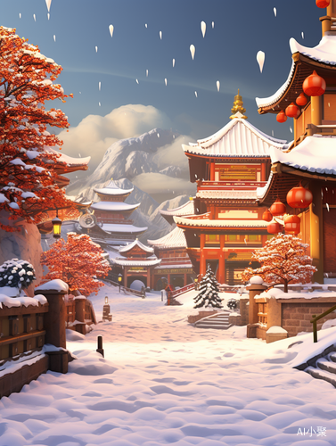 Snowy Asia Town: A Mythological Prison Scene in 3D Render