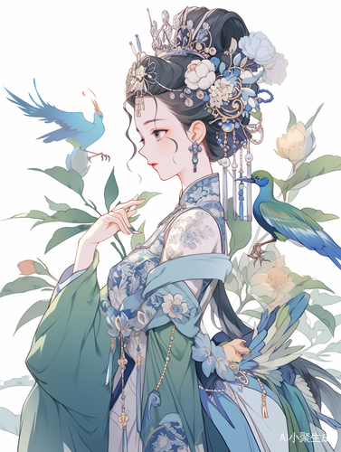 唐代贵族少女精致羽毛元素服装