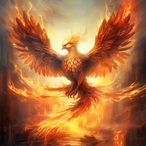 Majestic Phoenix, mythical creature, concept art, fiery aura, majestic, highly detailed, smoke, cinematic lighting, radiant, fantasy, swirling fire, glowing金色的火凤凰背景明亮，细节清晰，非常非常非常非常帅气