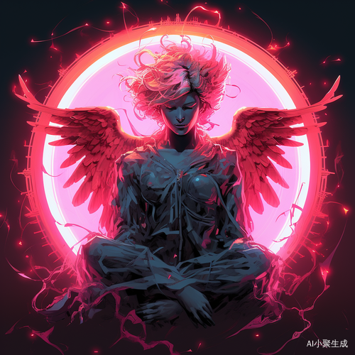 荧光粉色翅膀的夜空天使