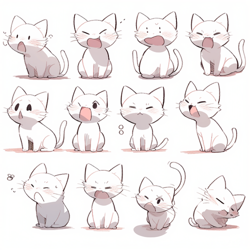 Multiple Poses and Expressions of a Cute Cat in Keith Harlem's Graffiti Style Art