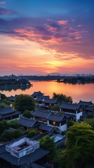 Jiangnan Water Town Sunset: Super High Definition Photography