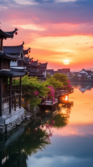 Jiangnan Water Town Sunset: Super High Definition Photography