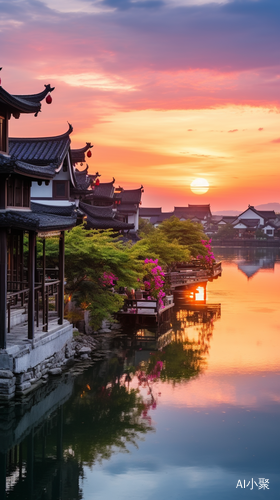 Jiangnan Water Town Sunset: Super High Definition Photography