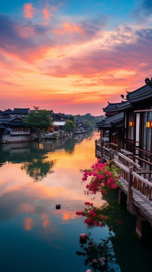 Jiangnan Water Town Sunset: Super High Definition Photography