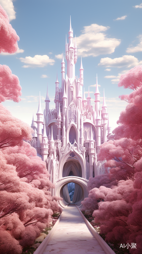 Vibrant Surreal Art: Pink Forest and White Castle