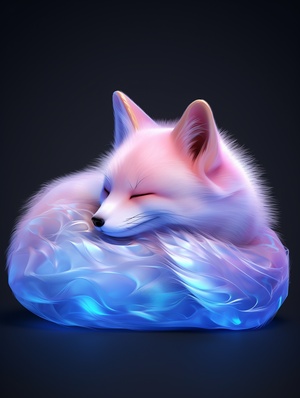 cute sleeping fox, solid, profile, sleek glassthickness, transparent, pink and white andblue and silver holographic, smooth colorbackground, Cinematic lighting,rendering,8Kar 9:16s 750