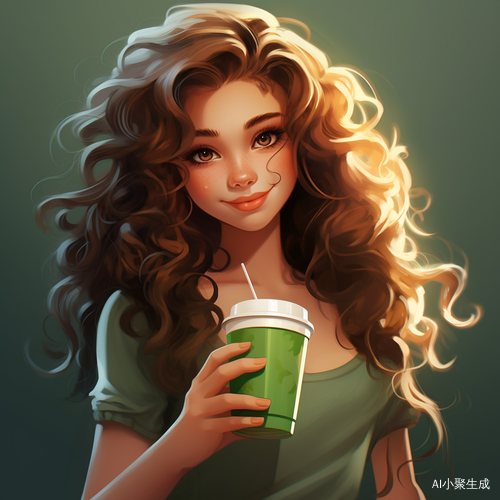 清澈大眼甜美微笑少女喝奶茶