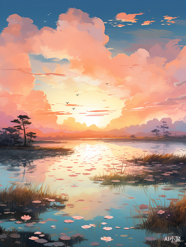 Dreamy and Romantic Marsh at Sunset