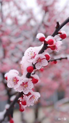 红色梅花特写，瑰丽绽放的傲雪寒梅