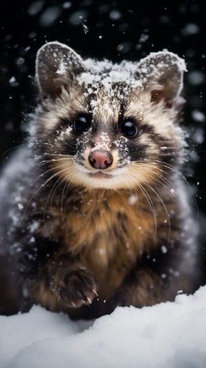 一只正在雪地里玩雪的小狸花猫