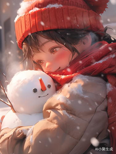 32k UHD Semi-realistic Snowman with Red Scarf