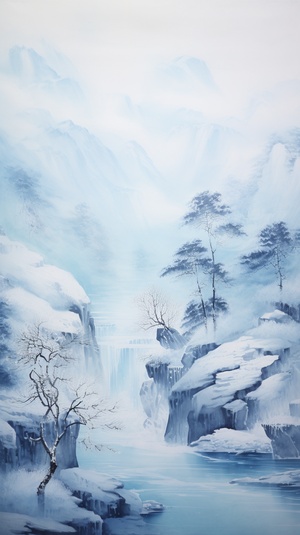 杰作，中国山水，蓝色水墨画，肌理磨砂，罗尔纯，意境水墨，