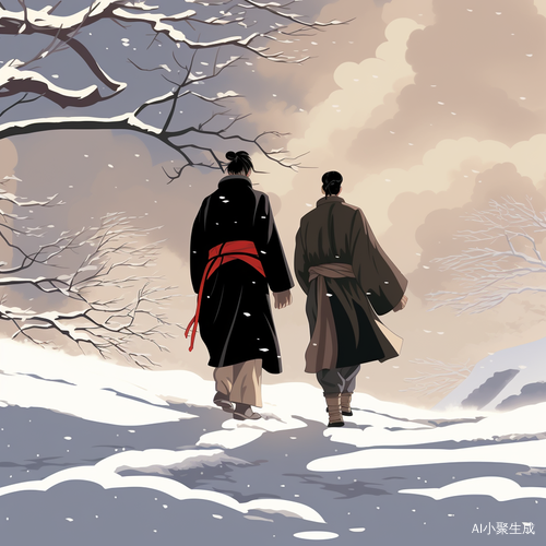 江湖风下雪天的动漫走路背影